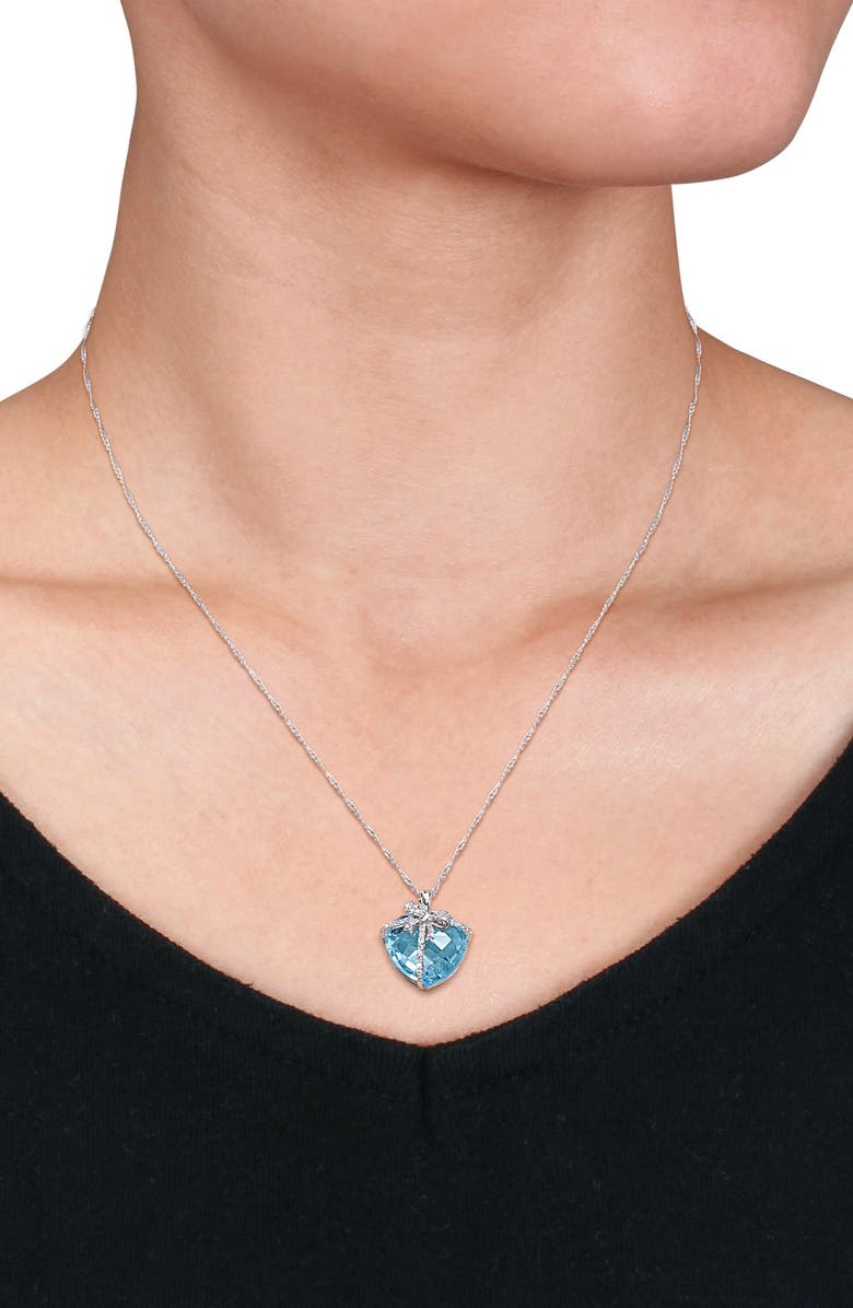 DELMAR Sky Blue Topaz & Diamond Bow Pendant Necklace, Alternate, color,
