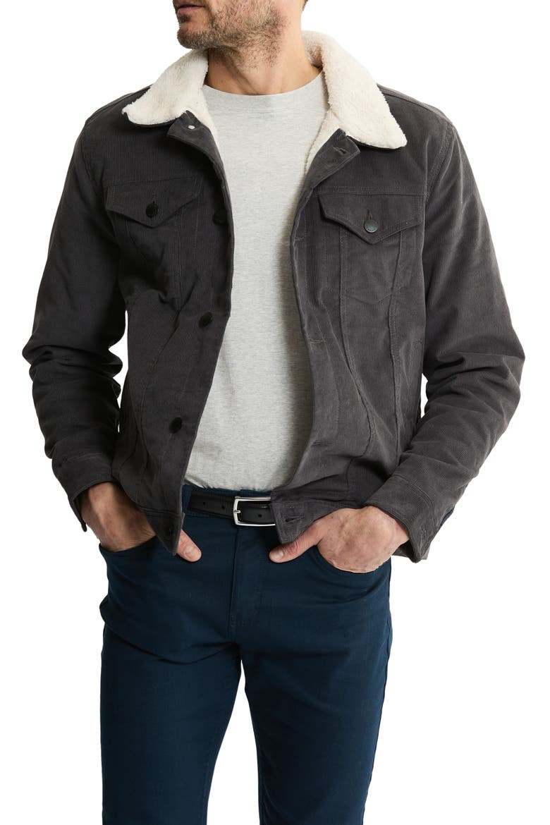 Corduroy Faux Shearling Lined Trucker Jacket, Main, color, GREY