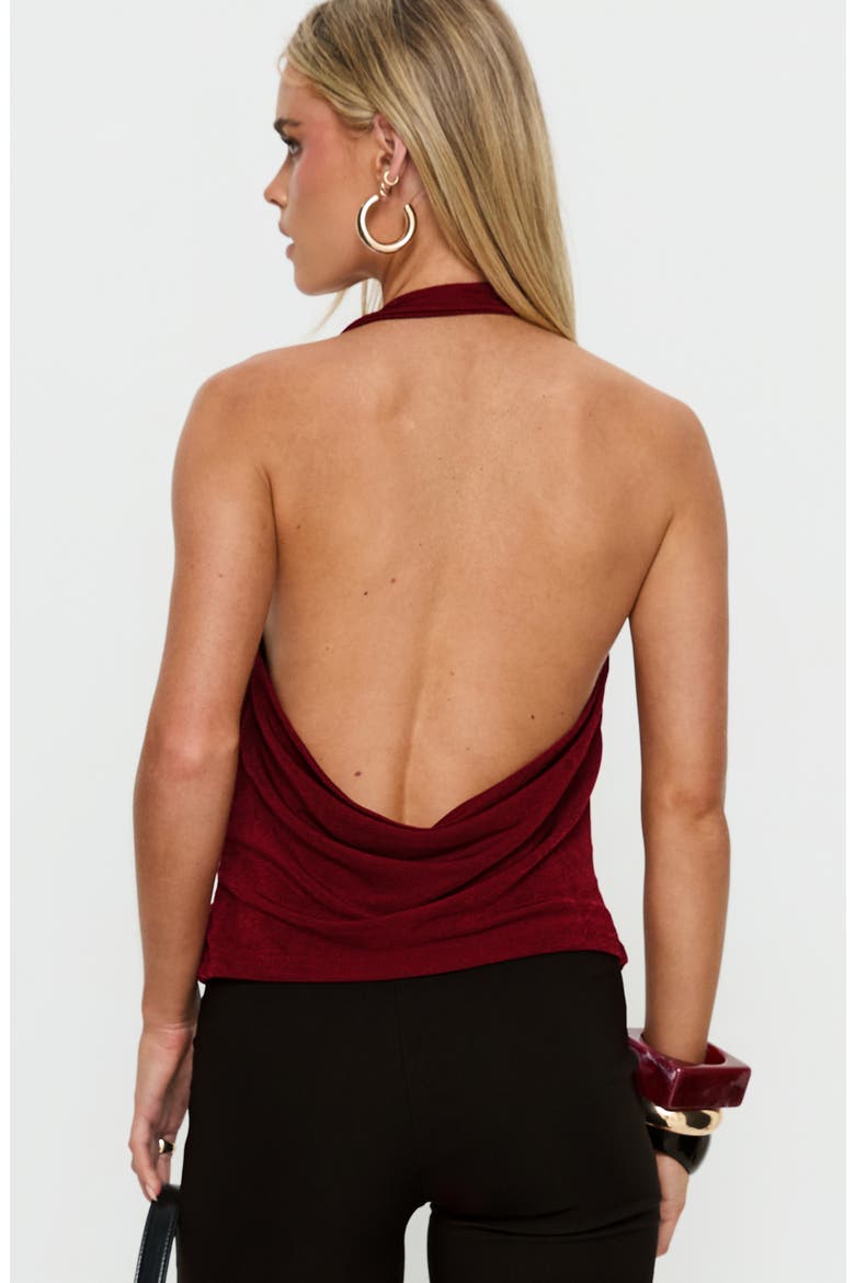 Marvelle Plunge Hardware Halter Top, Alternate, color, RED