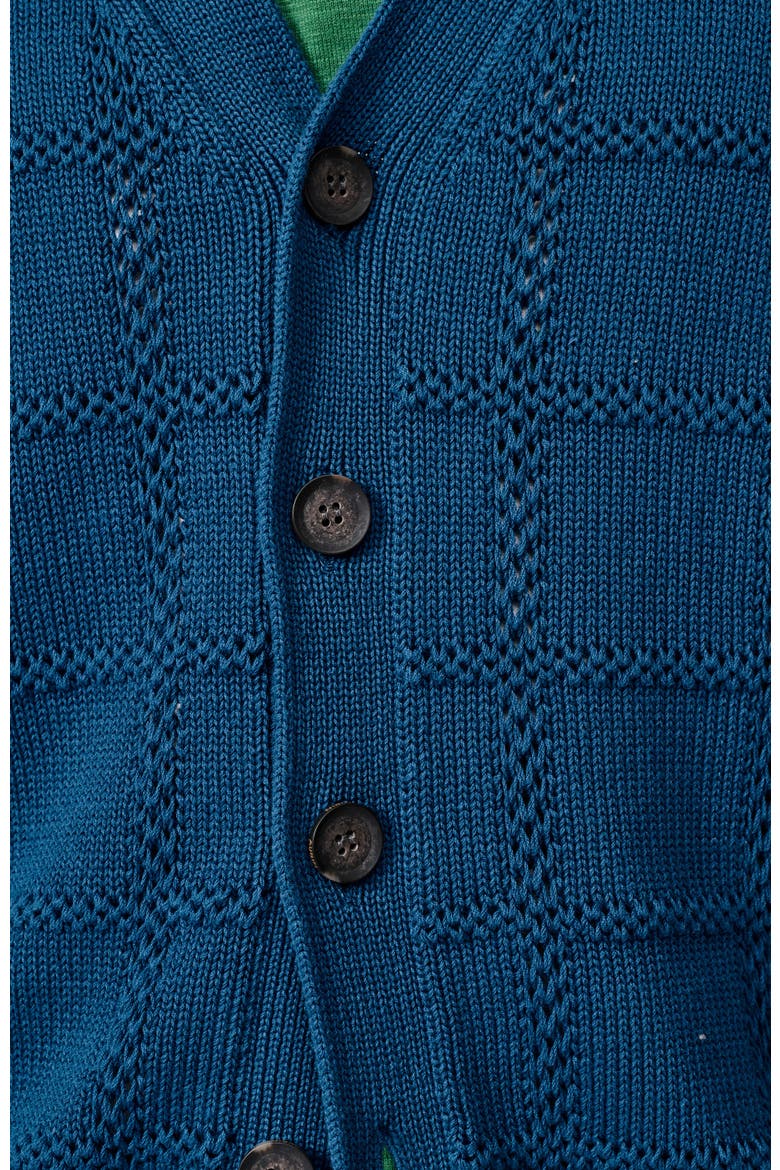 Rainham V-Neck Checked Cardigan, Alternate, color, Washed Indigo