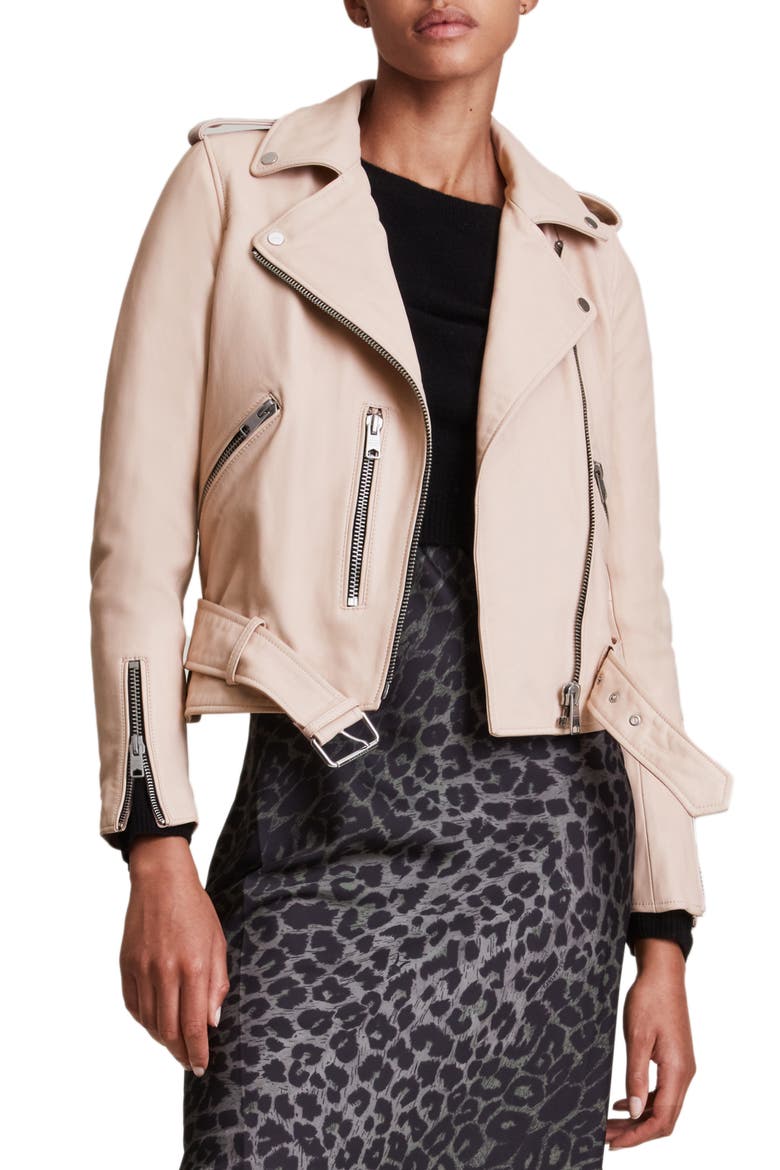 Balfern Leather Biker Jacket, Main, color, LIGHT PINK