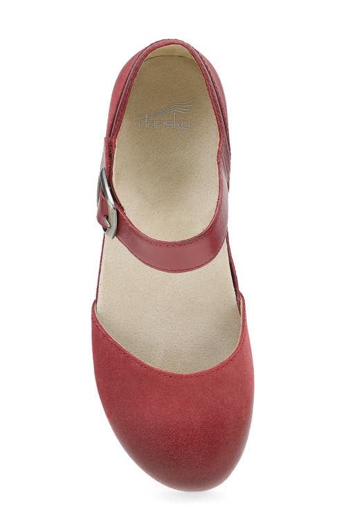 Dansko Mae Ankle Strap Platform Clog In Red Burnished Suede