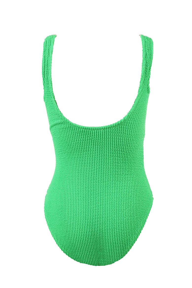 Textured Cutout Embroidery Edging with Ring-Detail One-Piece Swimsuit, Alternate, color, Green