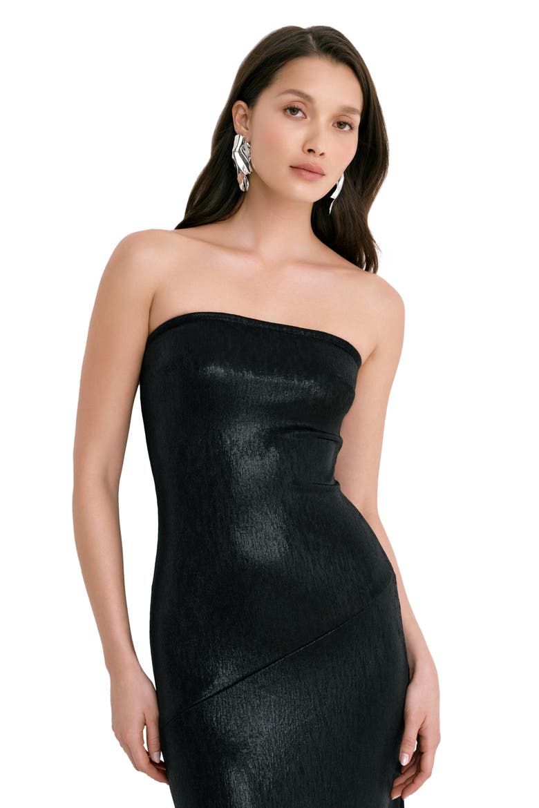 Ciel Strapless Metallic Gown, Alternate, color, ONYX
