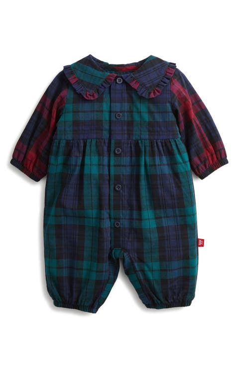 Kids' Plaid Flannel Magnetic Closure Romper