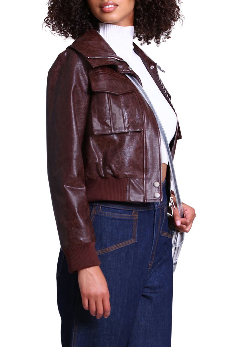 Avec Les Filles Faux-Ever Leather<sup>™</sup> Crop Bomber Jacket, Alternate, color, 
