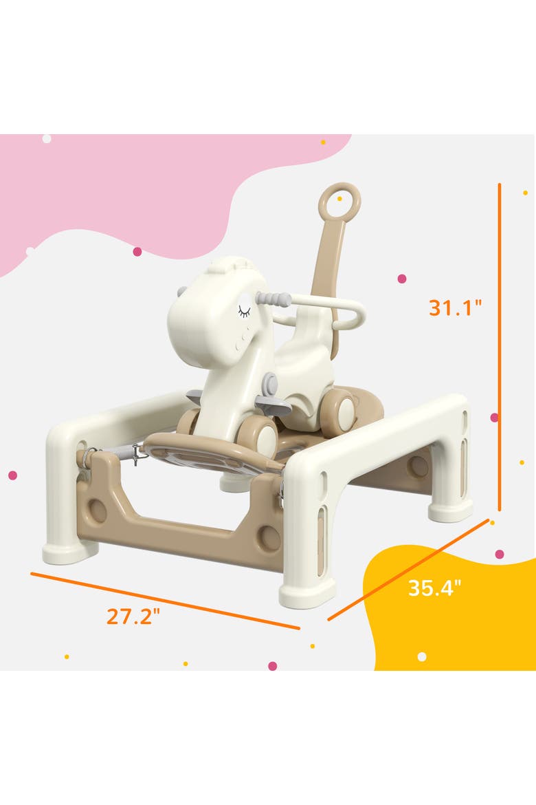 5 in 1 Rocking Horse with Detachable Balance Board, Push Handle, Footrest, Alternate, color, Cream White