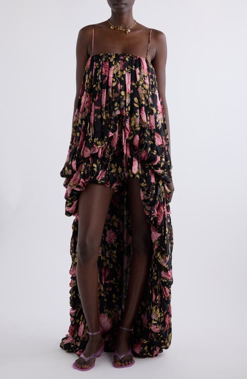Chloé Thin Strap Gathered High And Low Jumpsuit In Black