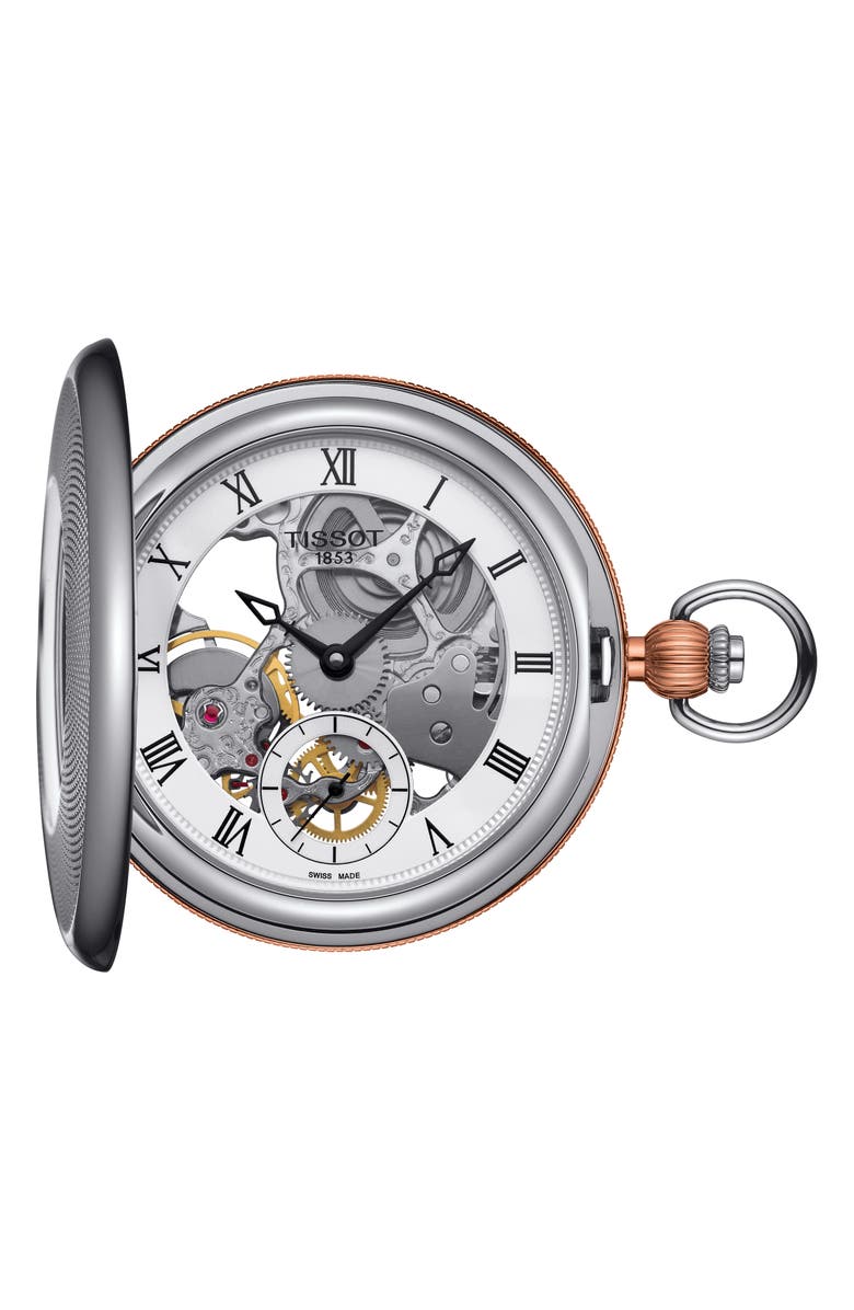 Tissot Bridgeport Mechanical Pocket Watch, 47mm, Main, color, Silver/ Rose Gold