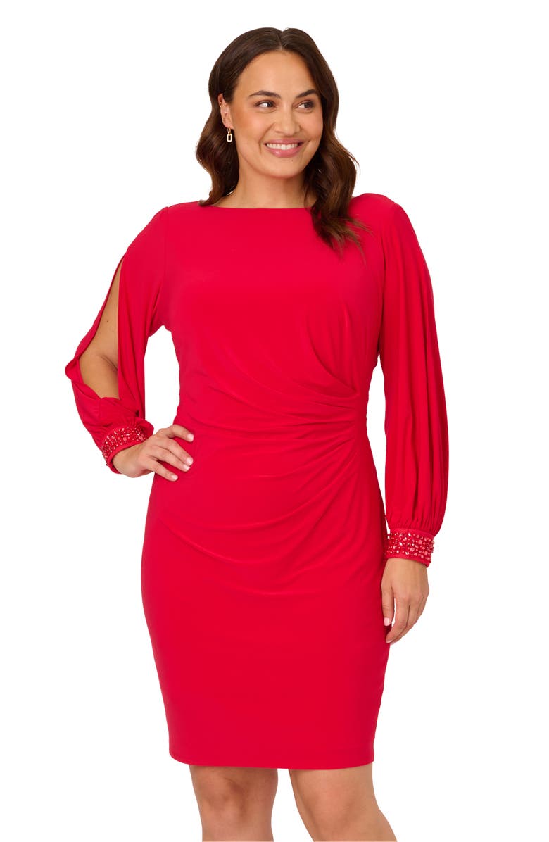 Adrianna Papell Beaded Cuff Long Sleeve Cocktail Dress, Alternate, color, 