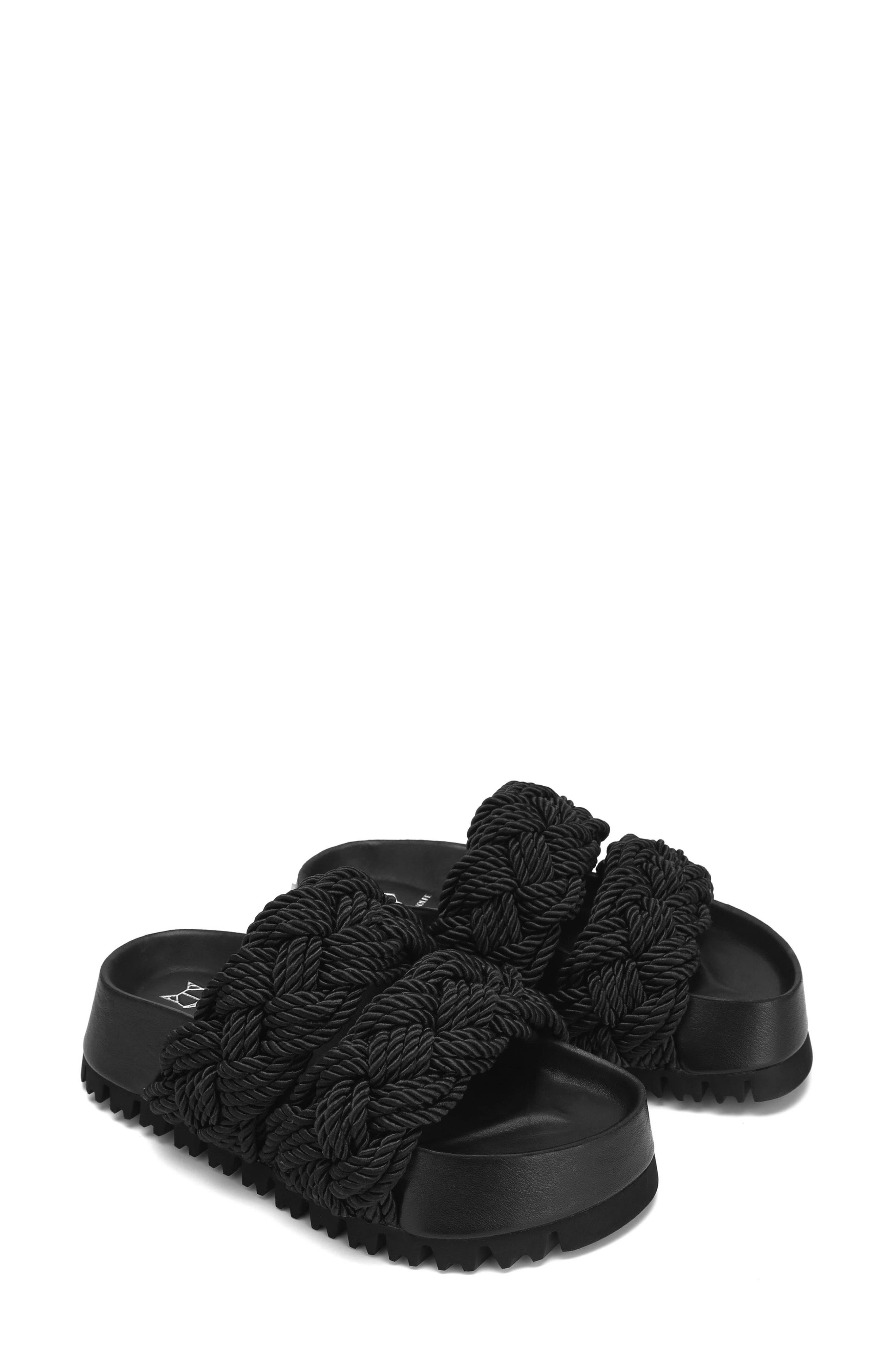 Naked Wolfe Venice Black Rope Braided Platform Slide Sandal, Main, color, 