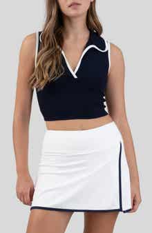 Blu Pepper Contrast Trim Johnny Collar Tank Top