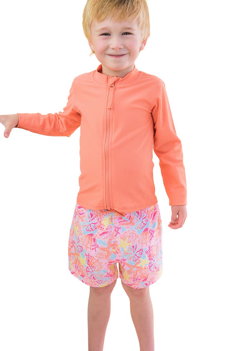 RuggedButts Kids' Sunset Seashells UPF 50+ Swim Trunks, Alternate, color, Orange