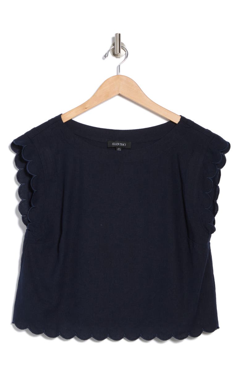 Ellen Tracy Scalloped Crop Tank, Alternate, color, Navy
