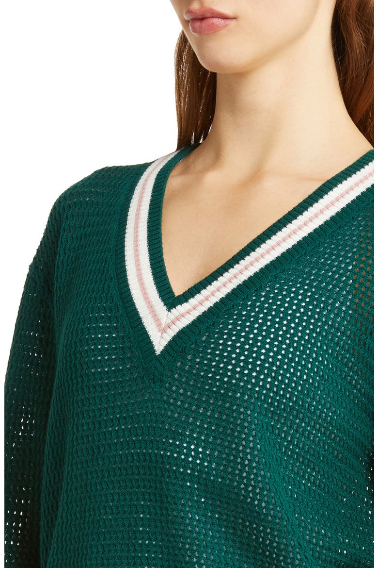 Open Stitch Cotton Tennis Sweater, Alternate, color, FOREST