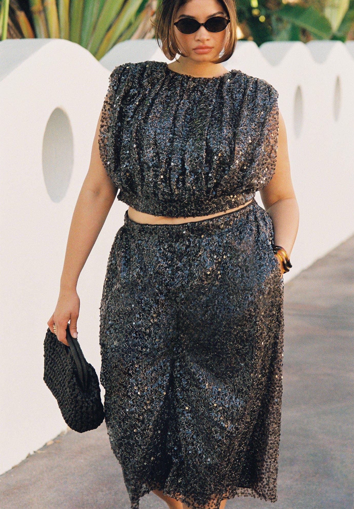 Sequin Pull On Wide Leg Culotte