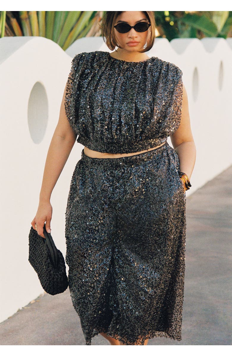 ELOQUII Sequin Pull On Wide Leg Culotte, Main, color, Dark Brown