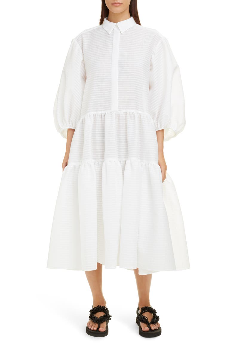 Amy Tiered Midi Shirtdress, Main, color, WHITE