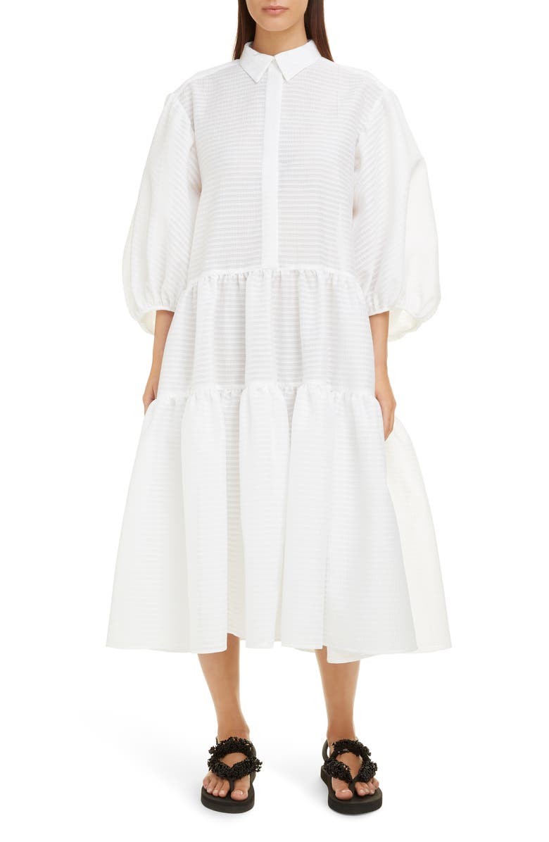 Cecilie Bahnsen Amy Tiered Midi Shirtdress, Main, color, 