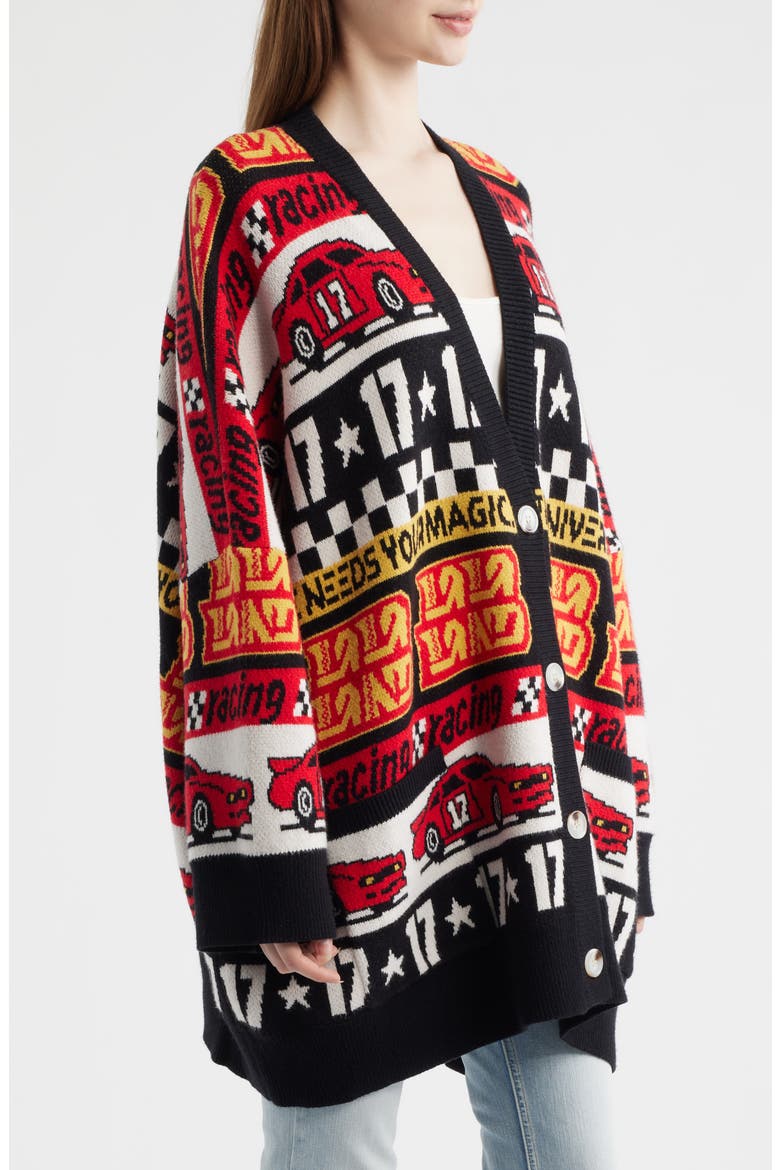 Vroom Vroom Oversize Cardigan, Alternate, color, RED/ BLACK