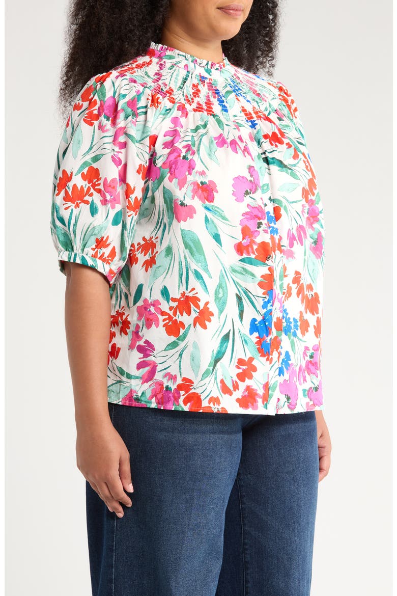 Kivia Smocked Floral Print Top, Alternate, color, WHITE/ RED/ BLUE