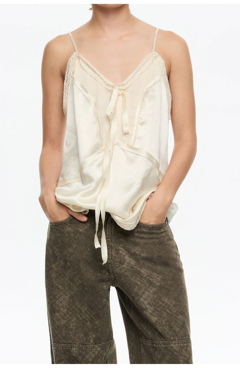 Bimba y Lola Mixed Fabrics Straight Cut Top, Main, color, Beige