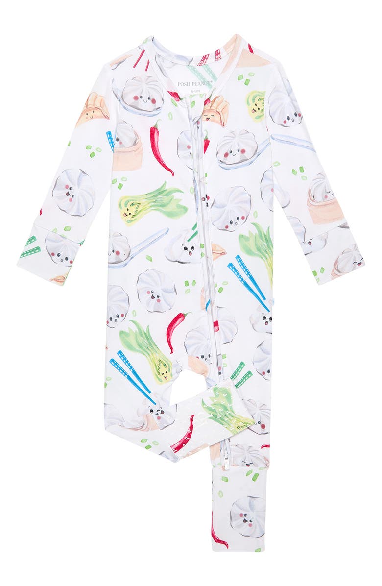Posh Peanut Kids' Dumplings Convertible Zip-Up Footie, Main, color, White