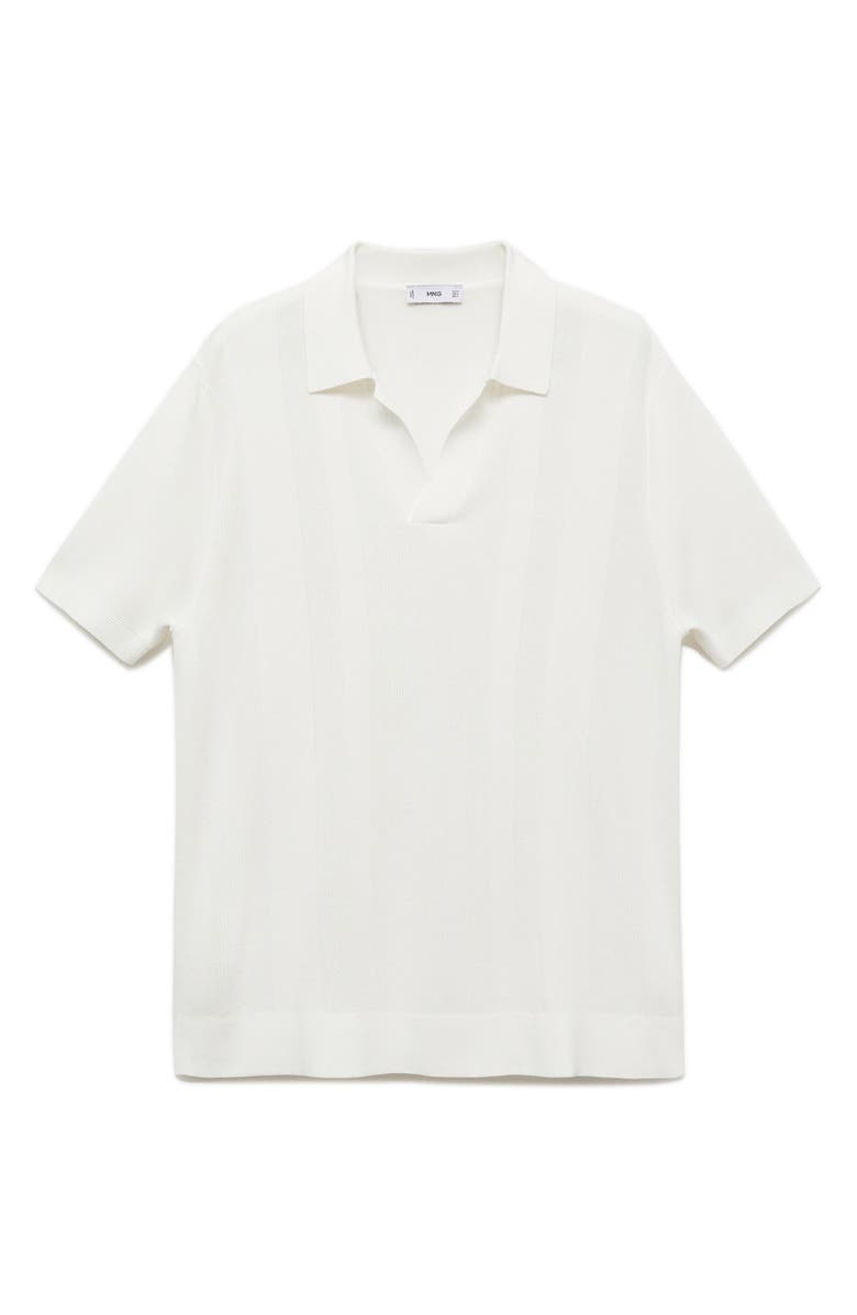 MANGO Stripe Rib Knit Polo, Alternate, color, Off White