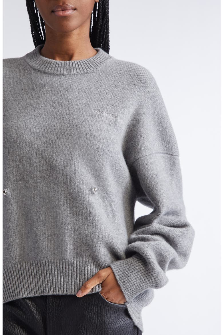 Relaxed Wool Blend Sweater with Detachable Leather Tabs, Alternate, color, HEATHER GREY