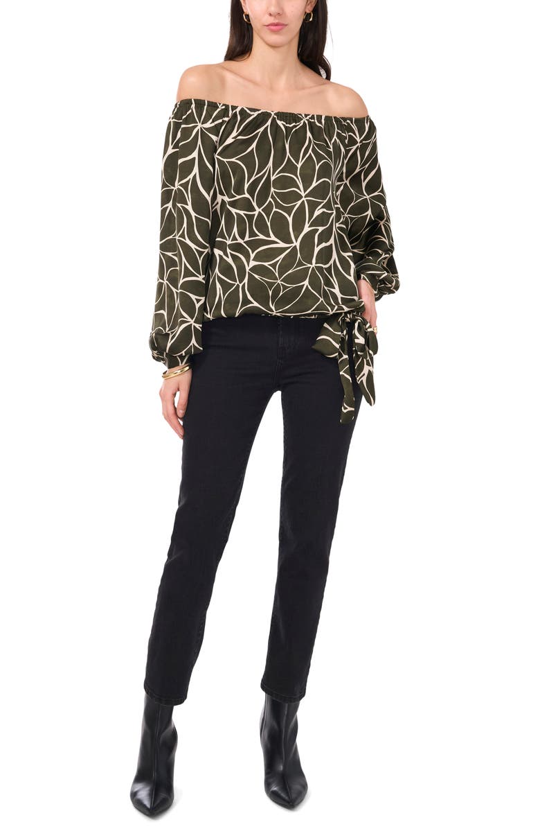 Vince Camuto Off the Shoulder Tie Hem Top, Alternate, color, Military Green