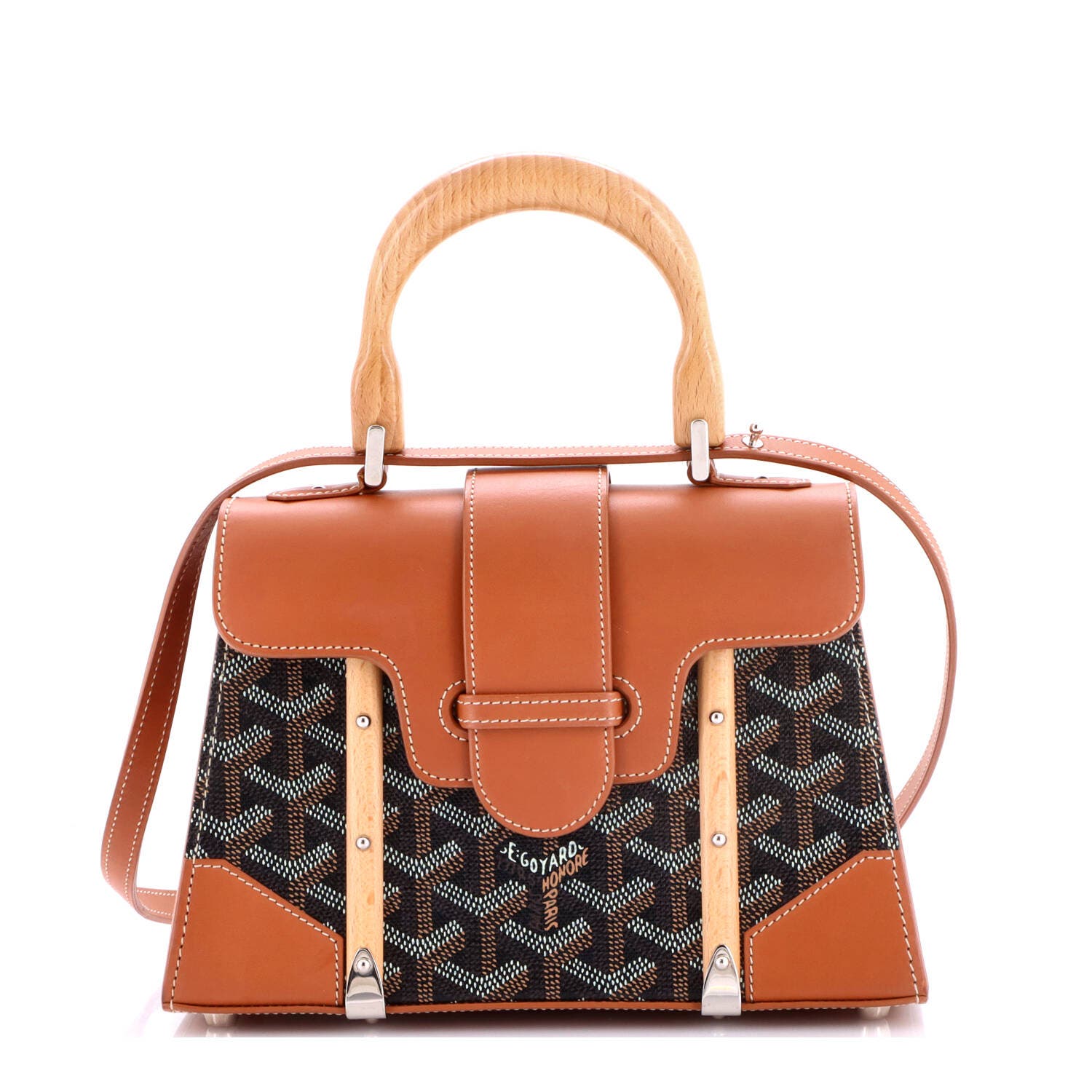 Structured Saigon Top Handle Bag Coated Canvas with Leather Mini, Main, color, Brown