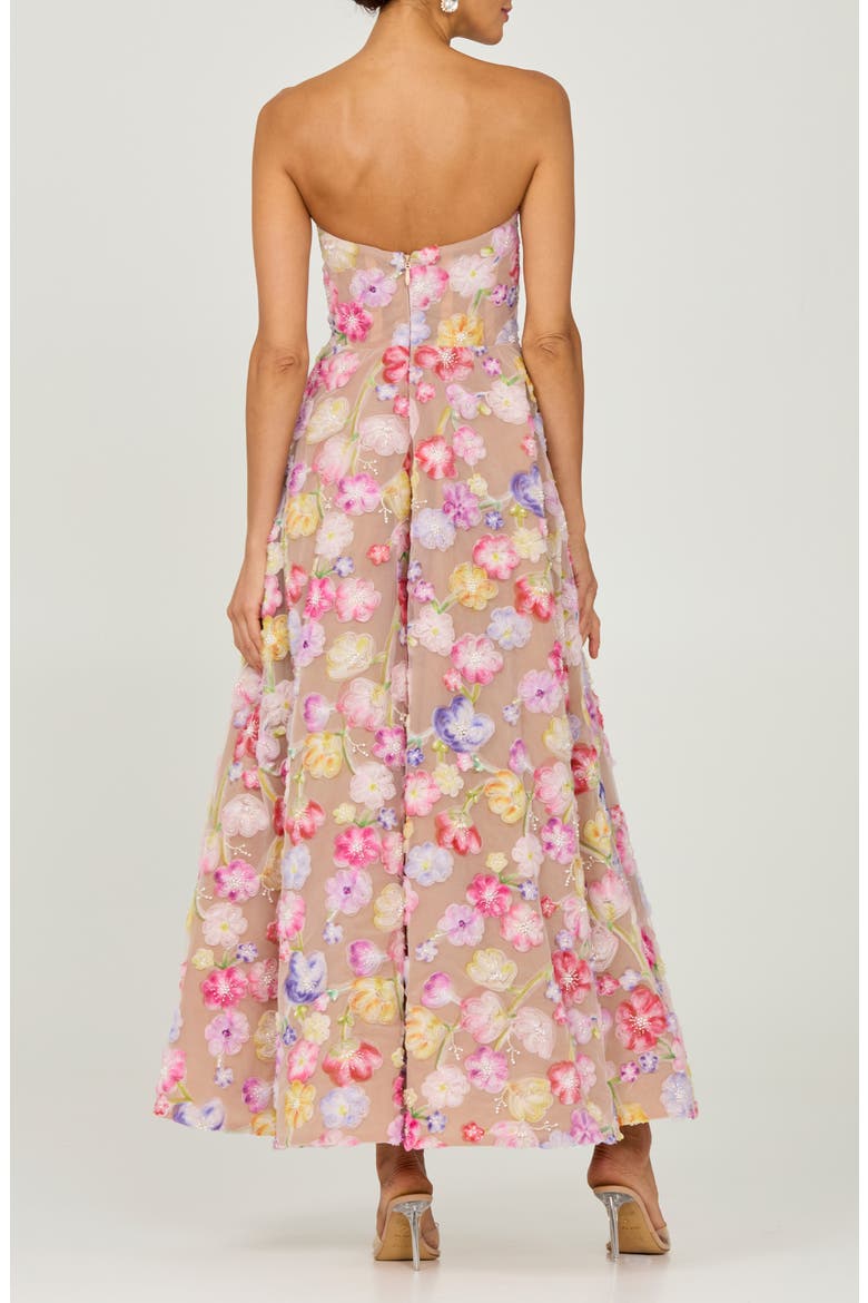 Vivian Beaded Floral Strapless Maxi Cocktail Dress, Alternate, color, PINK/ YELLOW FLORAL