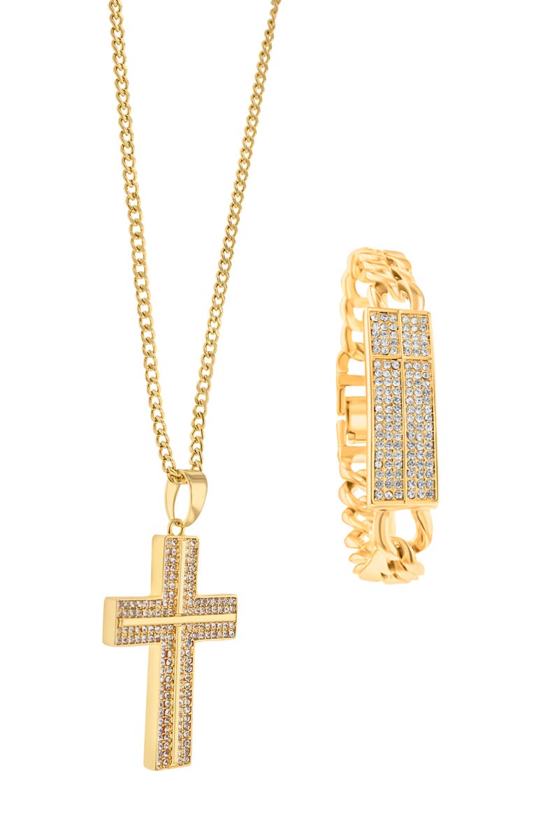 AMERICAN EXCHANGE Cross Necklace & Bracelet Gift Set, Alternate, color, Gold/ Stone