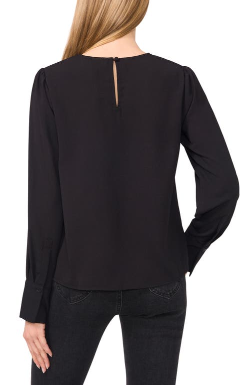 Cece Floral Embroidery Long Sleeve Crepe Shirt In Rich Black