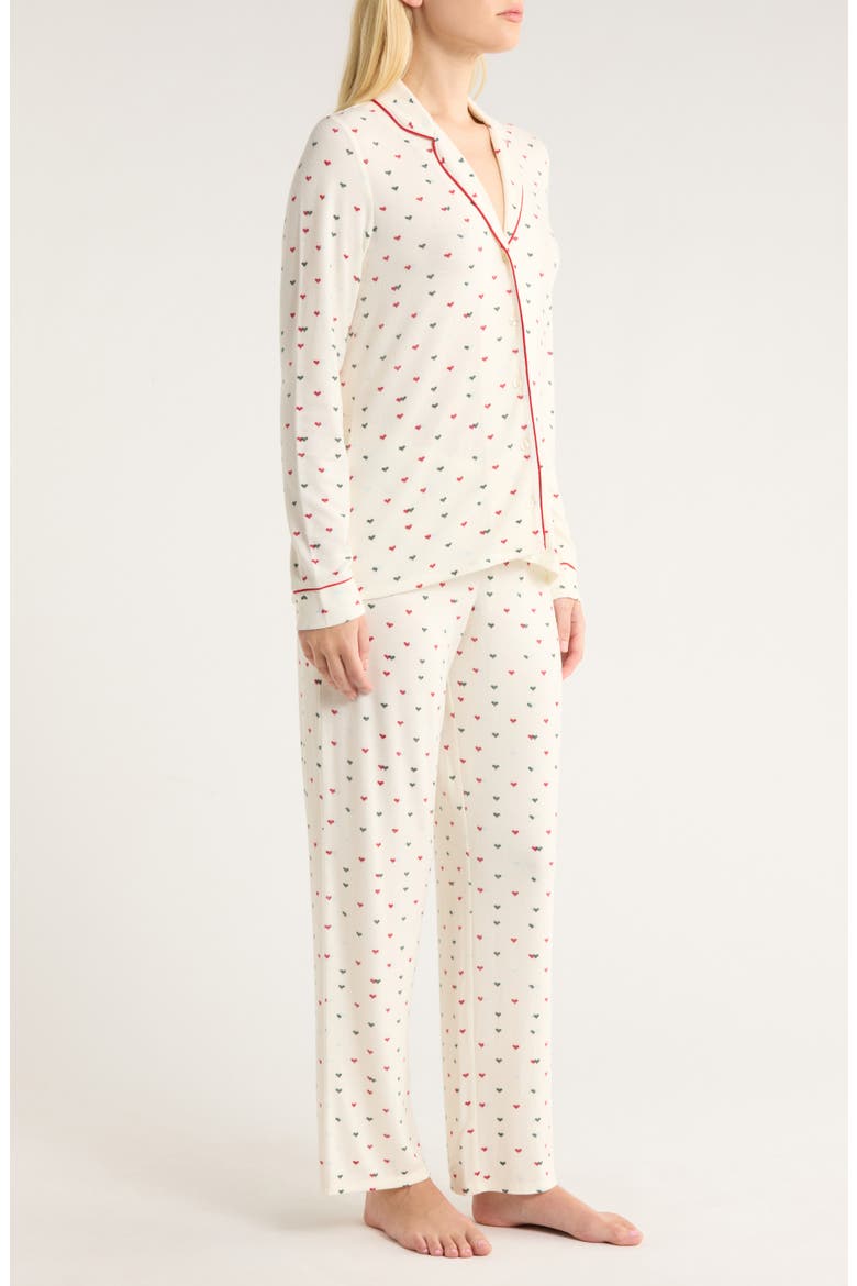 Brushed Hacci Pajamas, Alternate, color, IVORY- GREEN MICRO HEARTS