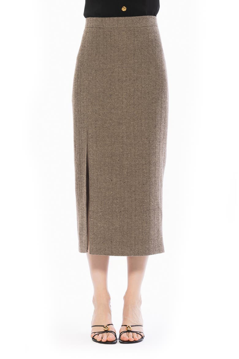 ONYX MIDI SKIRT WITH SIDE SLIT, Main, color, HERRINGBONE