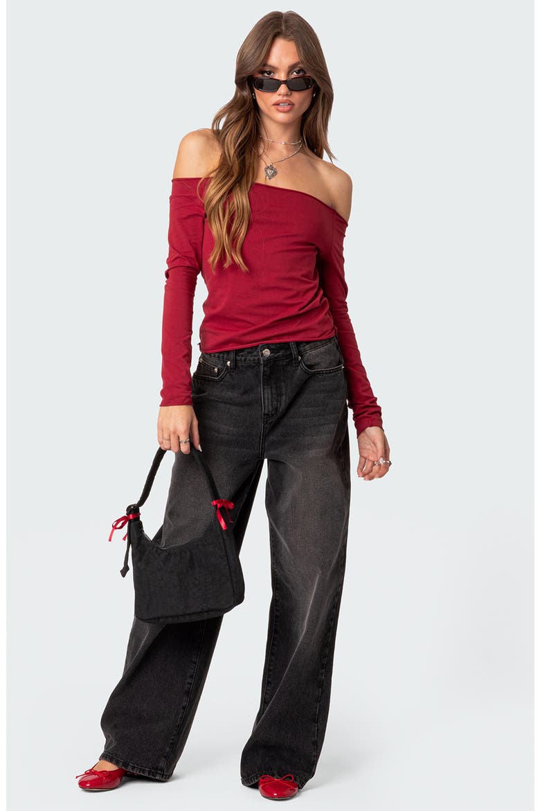 Baldwin Off the Shoulder Top, Alternate, color, BURGUNDY