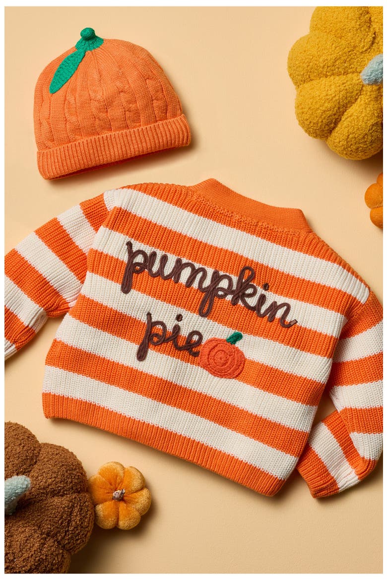 Kids' Pumpkin Club Cotton Knit Cardigan, Alternate, color, ORANGE