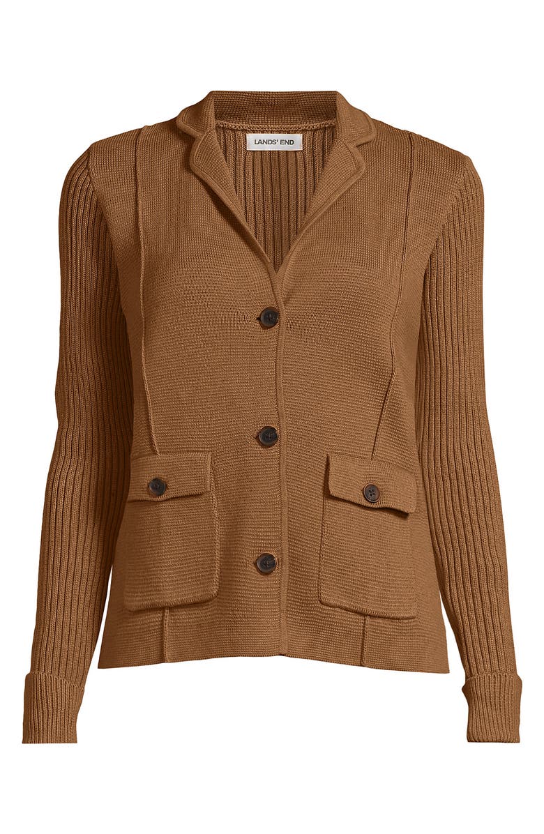 Lands' End Drifter Ribbed Collared Blazer Sweater, Alternate, color, Canyon Camel