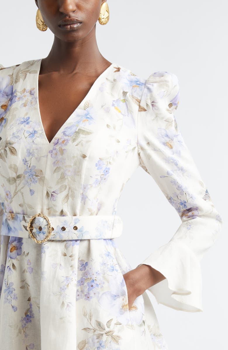 Zimmermann Kindred Spirit Luna Long Sleeve Linen Minidress, Alternate, color, Blue Songbird