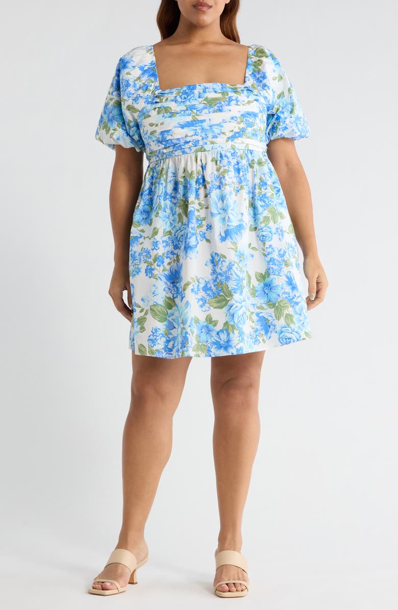 SUGARLIPS Truth Be Told Floral Print Minidress, Main, color, Blue-Cream