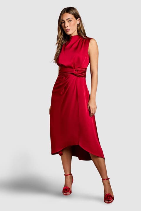 Satin Twist Waist Midi Dress