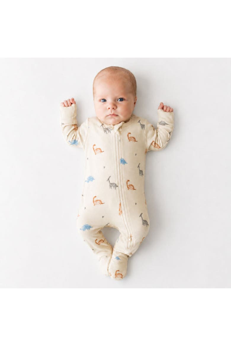 Modal Zip Footie in Dinosaurs, Alternate, color, Beige