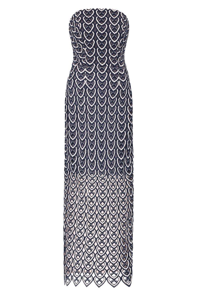 Kait Strapless Lace Midi Dress, Alternate, color, NAVY/ WHITE