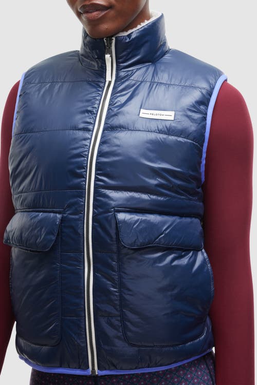 Peloton Cozy Fleece Reversible Vest In Deep Navy