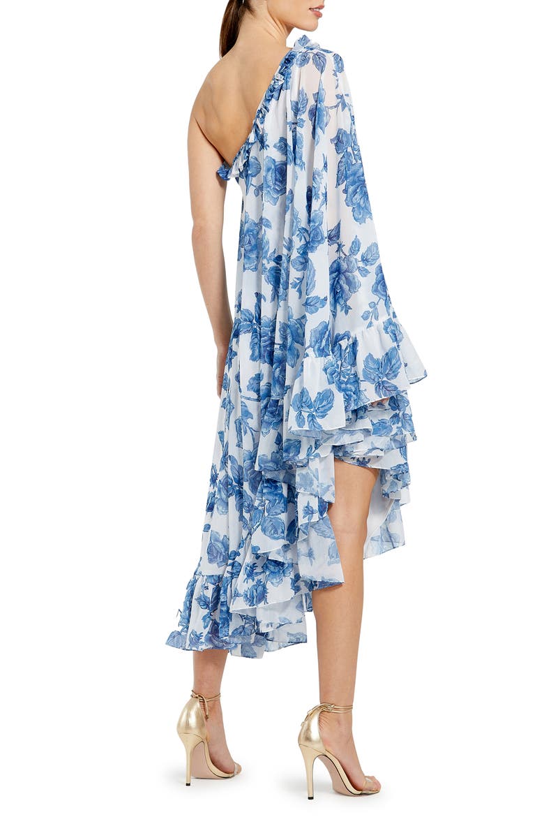 Floral Cape Overlay One-Shoulder Midi Shift Dress, Alternate, color, WHITE MULTI