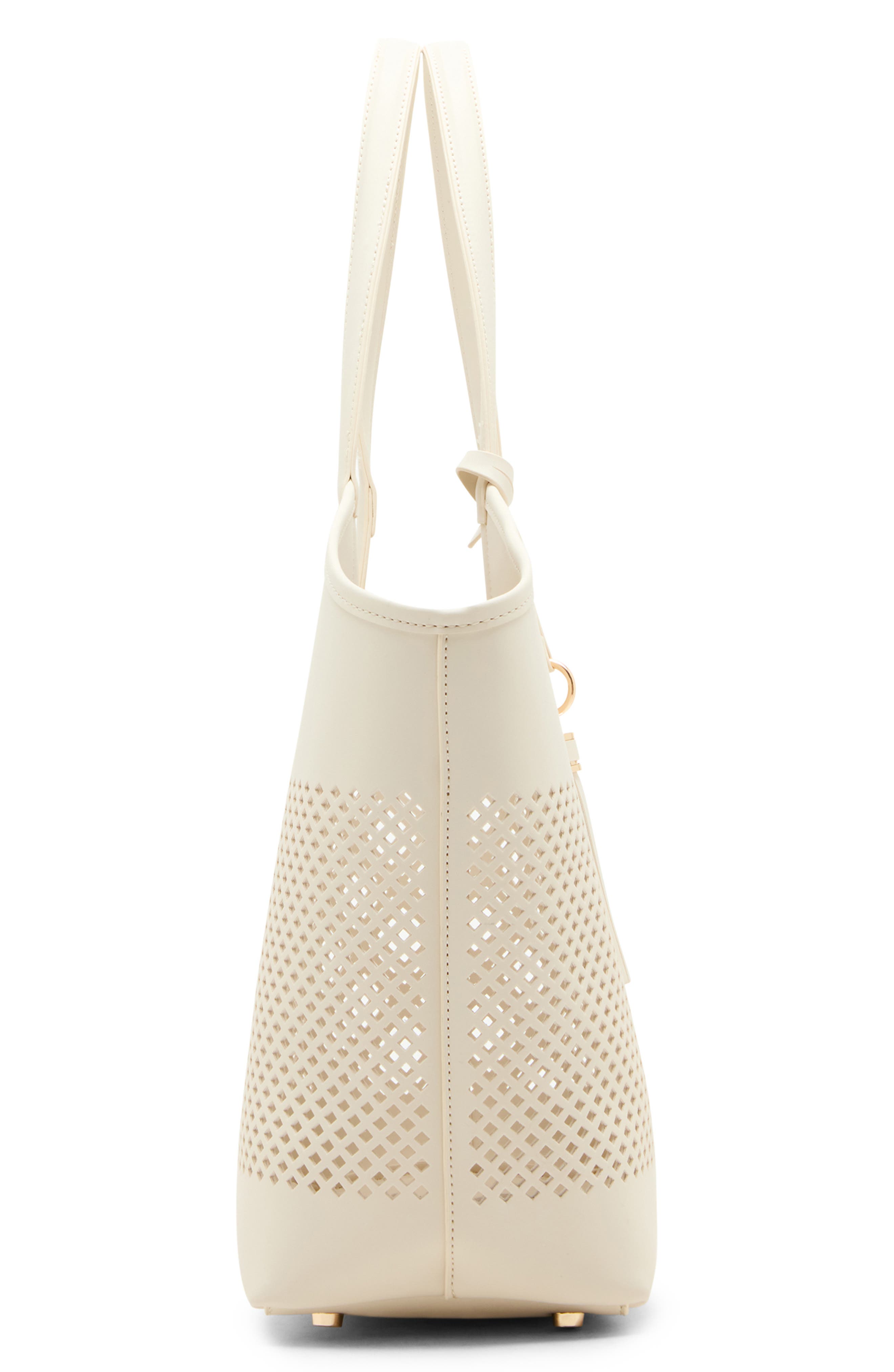 Anne Klein Large Perforated Tote Bag, Alternate, color, Parchment/ Metallic Gold