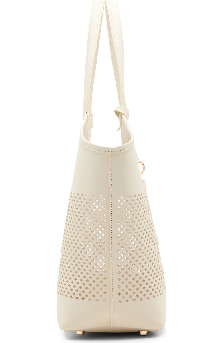 Anne Klein Large Perforated Tote Bag, Alternate, color, Parchment/ Metallic Gold