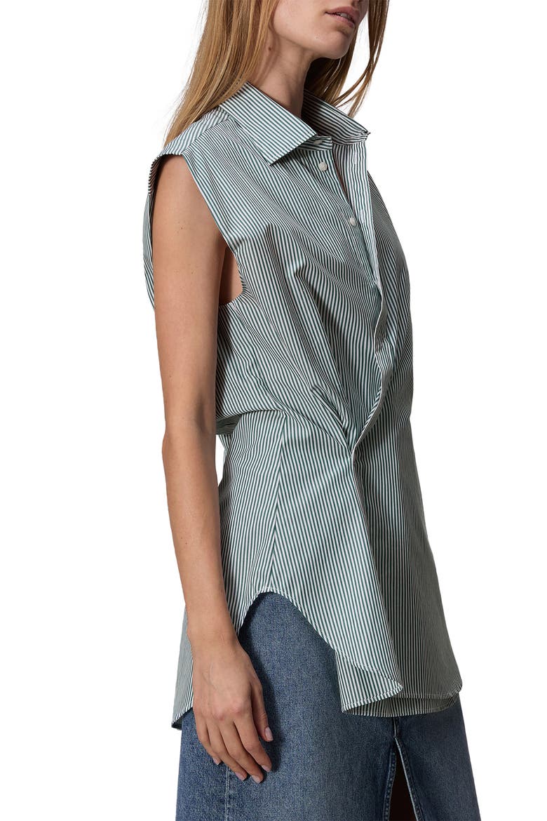 Indiana Stripe Asymmetric Sleeveless Button-Up Shirt, Alternate, color, GREEN STRIPE