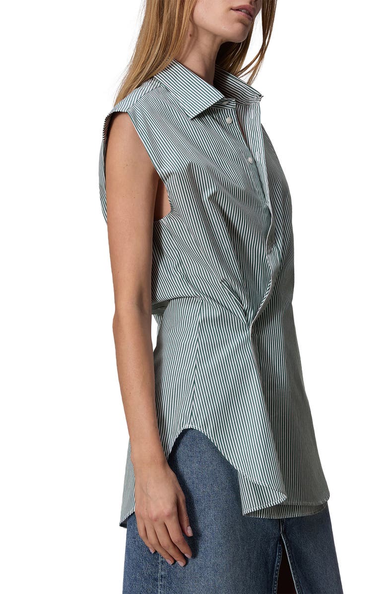 rag & bone Indiana Stripe Asymmetric Sleeveless Button-Up Shirt, Alternate, color, Green Stripe
